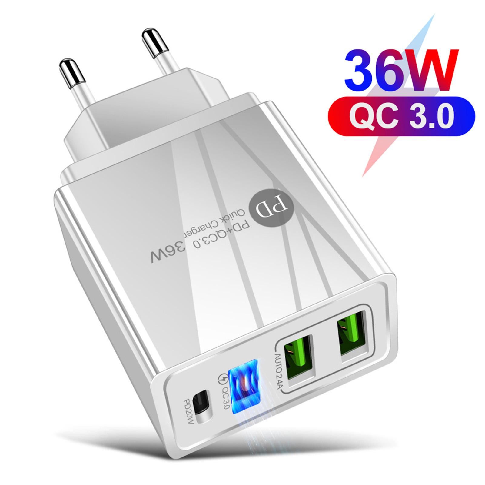 Bộ chuyển đổi sạc F-ast 36W PD Quick C-harger với 3 cổng sạc USB Bộ sạc du lịch C-harger di động cho chuyến đi ngoài trời