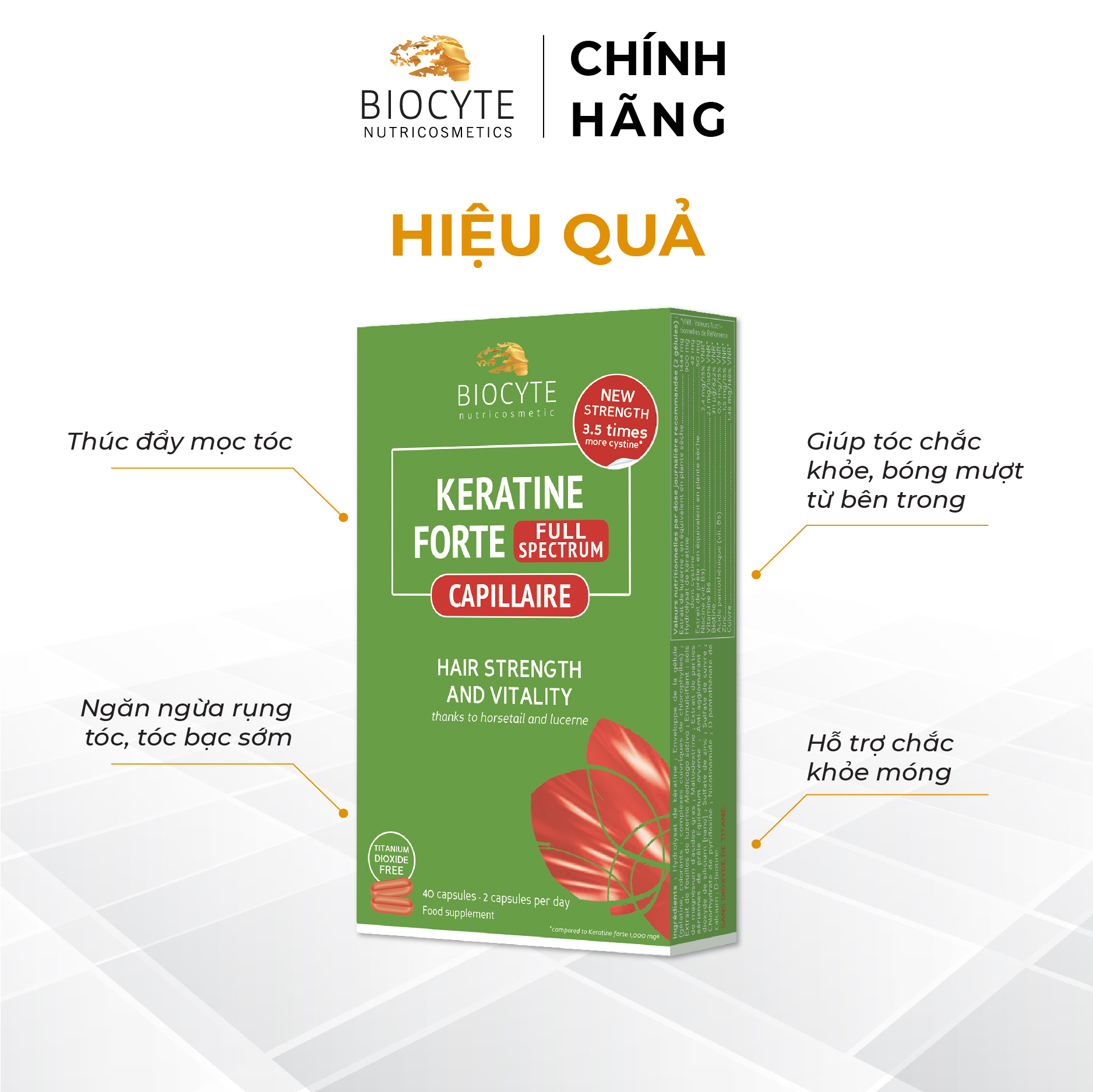 B04 Viên uống giúp tăng cường mọc tóc,giảm rụng tóc BOC Keratine Forte Full Spectrum 40 viên