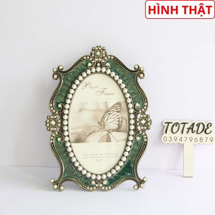 Khung hình bằng kim loại mặt kính Vintage màu xanh rêu | Cho hình 5x7 | PFR0011