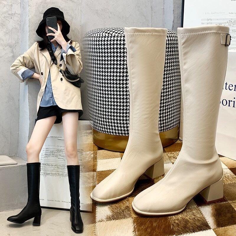 Boot cao cổ lót lông giả khóa cao 5cm
