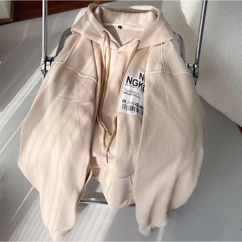 Áo khoác nỉ bông Hoodie Zip in chữ NGDK ngược form rộng unisex nam nữ