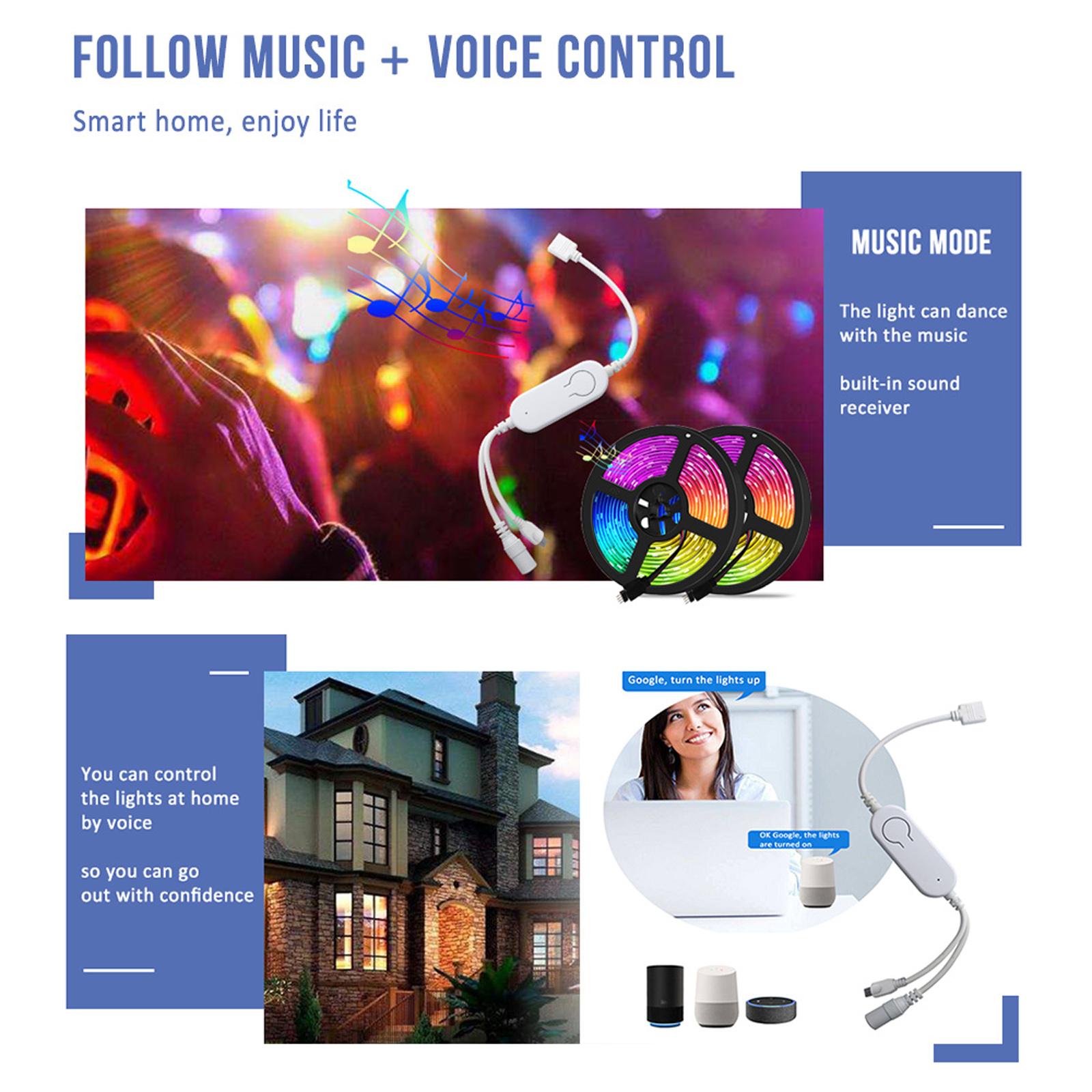 DC5V~12V IR+WiFi RGB Controller LED Strip Light Controller Wireless Smart Strip Light Controller Voice Control Compatible with Google Home & for Amazon Alexa Tuya/SmartLife APP Control