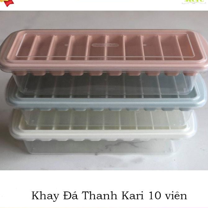 Khay Làm Đá Tủ Lạnh Cao Cấp Thanh 10 Viên Có Nắp Nhựa Bảo Vệ KARI INOCHI