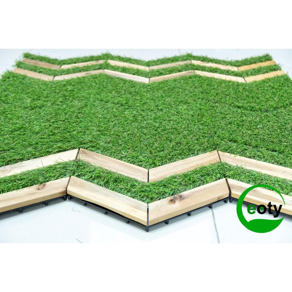 Combo 12 vỉ gỗ cỏ xéo - vỉ gỗ tự nhiên xen cỏ nhân tạo lót sàn ban công, trong nhà, sân thượng...