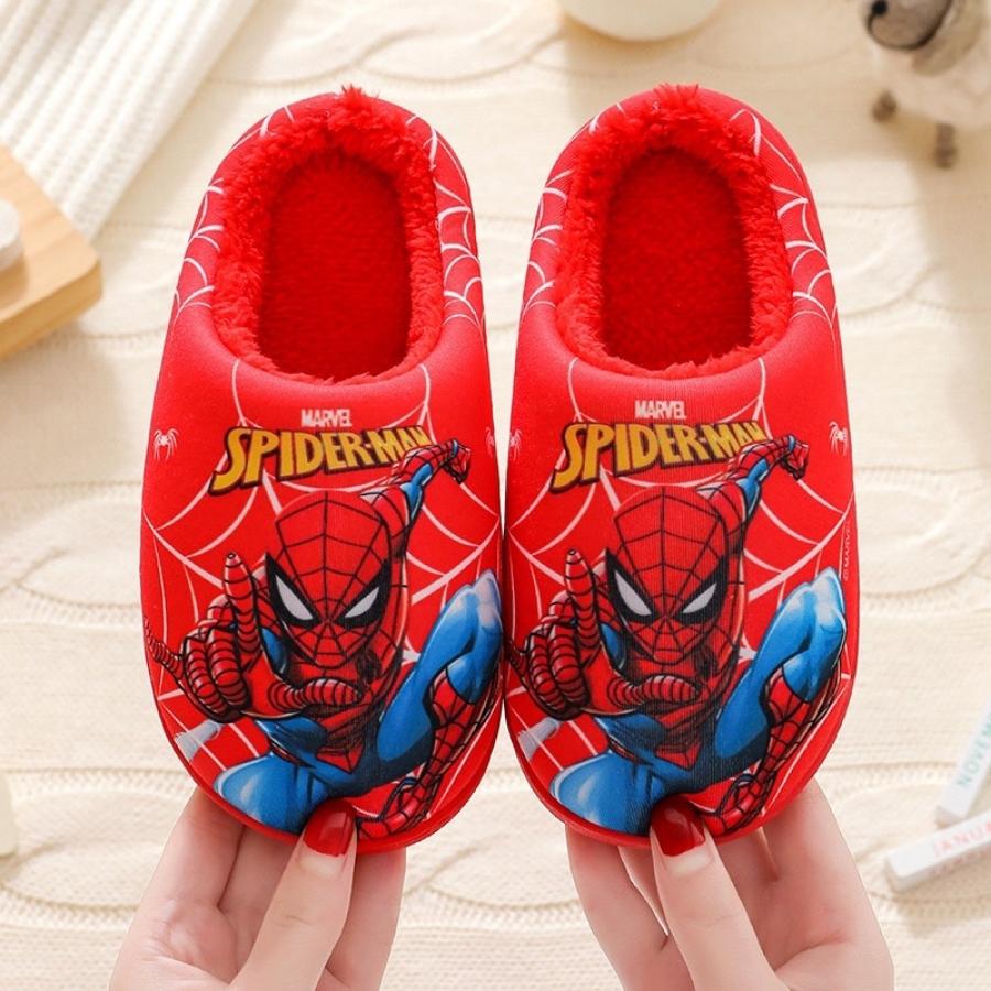 Dép bông đi trong nhà cho bé trai hình siêu nhân spiderman lót lông siêu ấm cao cấp đế cao su chống trơn 2 - 10 tuổi D46