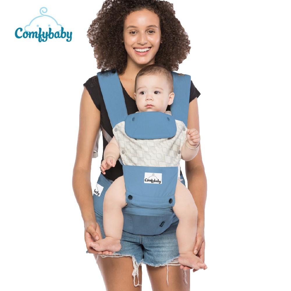 Địu ngồi trẻ em cao cấp siêu mềm - siêu thoáng 4 tư thế Comfybaby CF119HC003 cho bé từ sơ sinh tới 36 tháng có mũ đỡ đầu