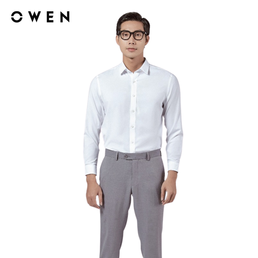 OWEN - Áo sơ mi dài tay Trắng Trơn Café AS221202D2