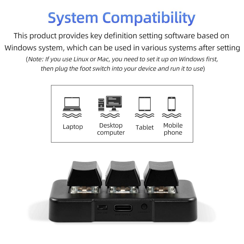 MK321U 3-key Wired Mini Customized Keyboard with Mechanical Blue Switch Detachable Data Cable for Office Game Multimedia White