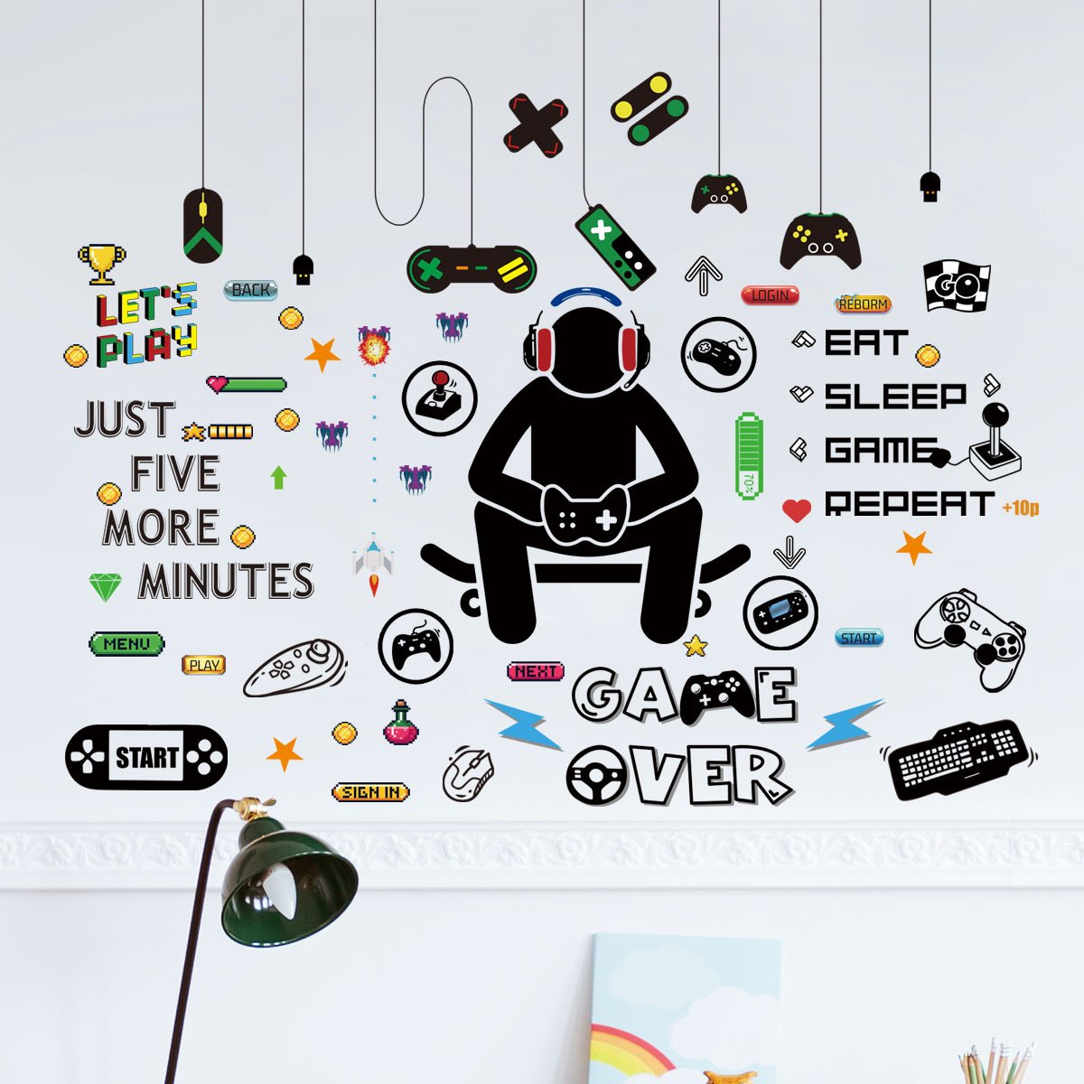 Decal dán tường Gamer siêu chất trang trí quán net phòng game