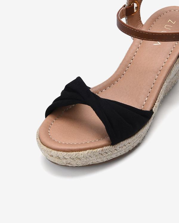 Giày Sandal đế xuồng Zucia thiết kế quai nơ chất liệu nhung đế  cói  cao 8cm tôn dáng - SRT01