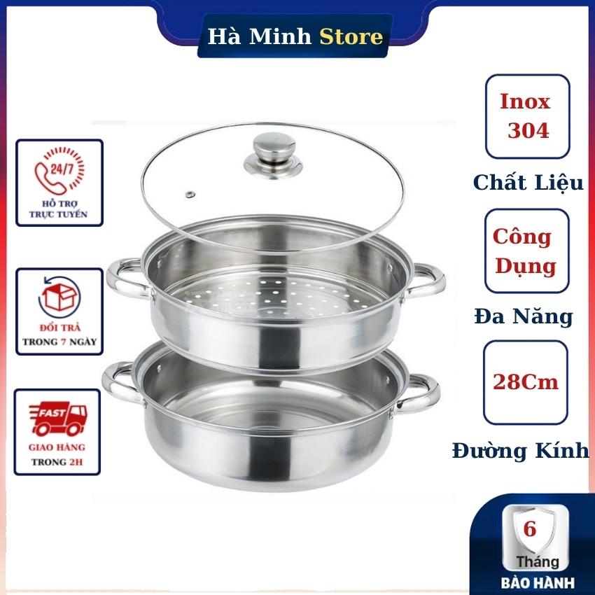 Nồi hấp 2 tầng inox đường kính 28cm, nồi hấp bánh bao, Xửng hấp 2 tầng đa năng phù hợp với các loại bếp Hà Minh Store