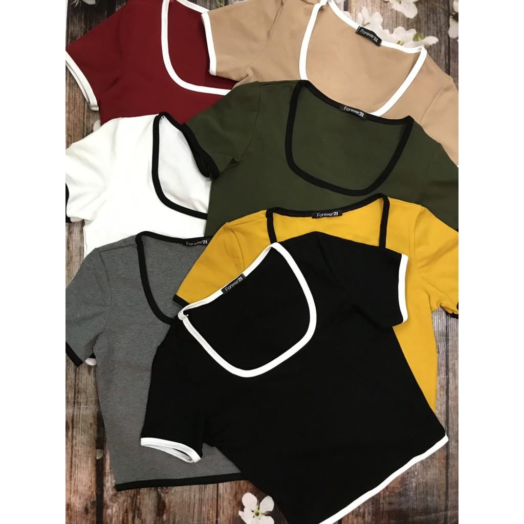 Áo croptop xịn cổ vuông viền chữ U Basic  sớ thun cao cấp Forever 21  co giãn 4 chiều cực tốt, ôm body sexy CRON 6 -4C