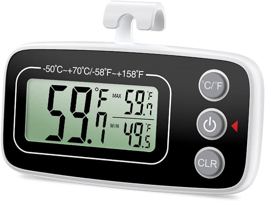 Tủ lạnh thermometre, tủ lạnh kỹ thuật số mini Tủ đông nhiệt kế, khoảng cách nhiệt độ -50 đến 70 ° C với móc, ghi tối đa /phút, màn hình LCD, chuyển đổi ℃ /℉