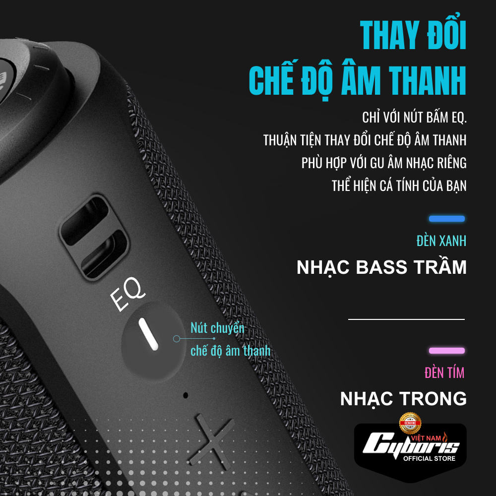 Loa Nghe Nhạc Bluetooth Cyboris S12, Loa siêu Bass, Công suất 30W, Chống nước IPX7, Pin 4000mAh. Hàng Chính Hãng