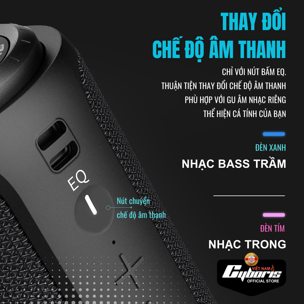 Loa Nghe Nhạc Bluetooth Cyboris S12, Loa siêu Bass, Công suất 30W, Chống nước IPX7, Pin 4000mAh. Hàng Chính Hãng.