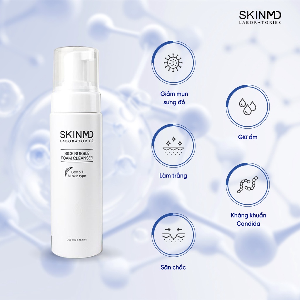 Sữa rửa mặt làm trắng da skinmd foam cleanser giảm sạm nám,làm sạch toàn diện và tẩy tế bào chết dịu nhẹ, cân bằng pH tự nhiên phù hợp với mọi loại da 200ml