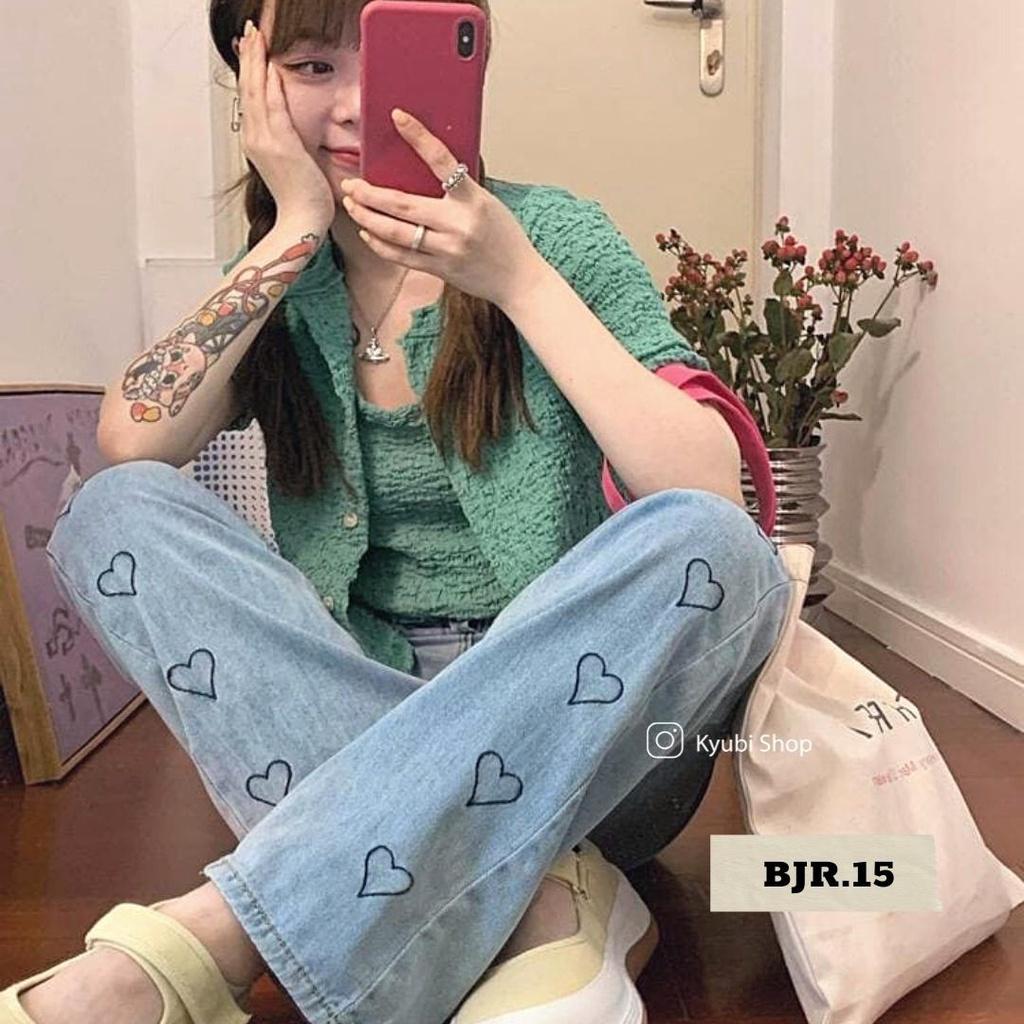 Quần jeans nữ suông cạp cao ulzzang KYUBI LOVER - quần jean ống rộng lưng cao Kyubi BJR15