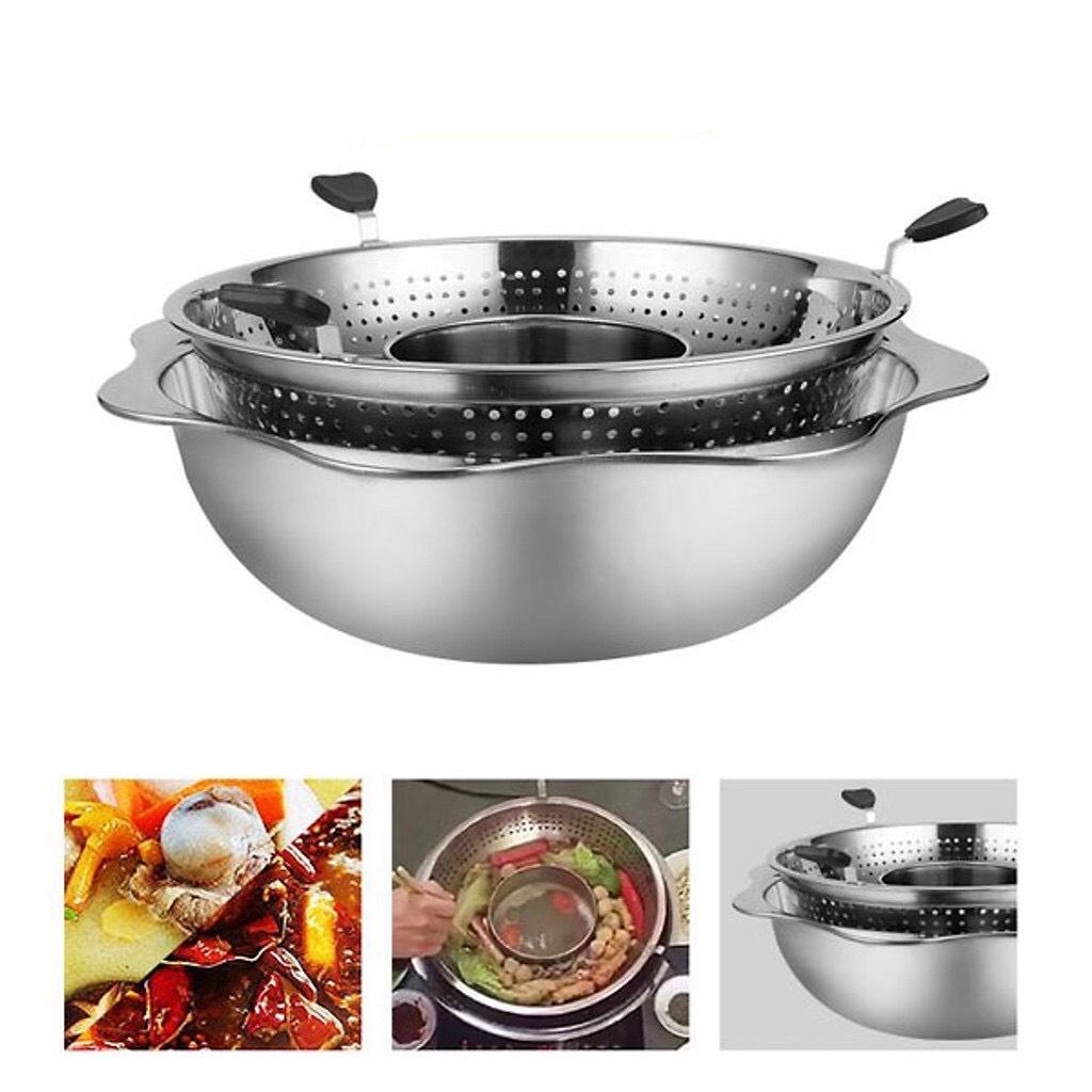 Nồi lẩu xoay inox 2 tầng thông minh, Nồi lẩu Hàn Quốc dùng được bếp từ, bếp ga.bếp điện