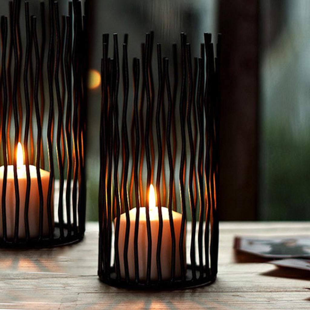 Romantic Black Iron Tea Light Candle Holder Candlestick Stand DIY Decor_S