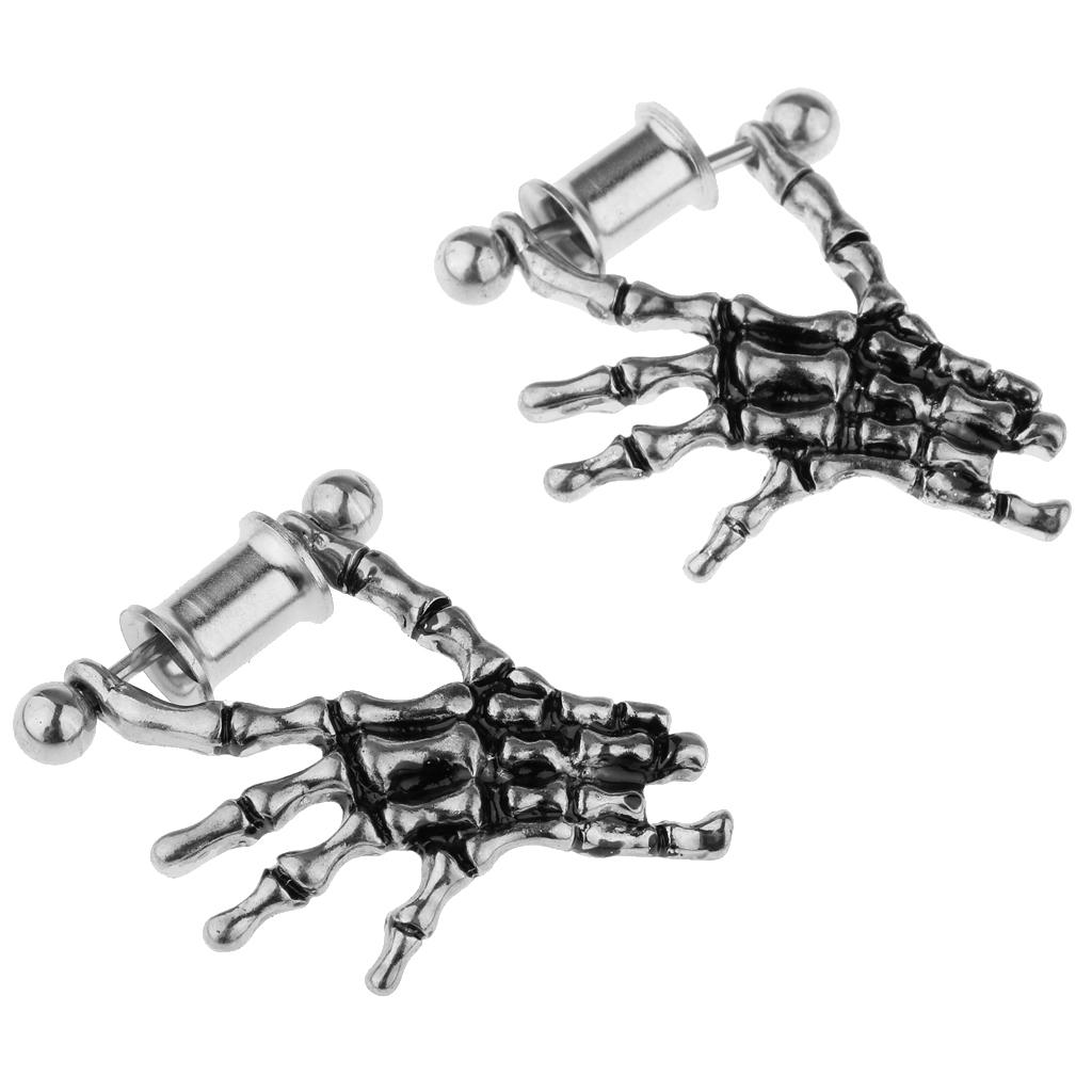 2 Pieces Stainless Steel Skeleton Hand Ear Plugs Tunnel Expander Gauges