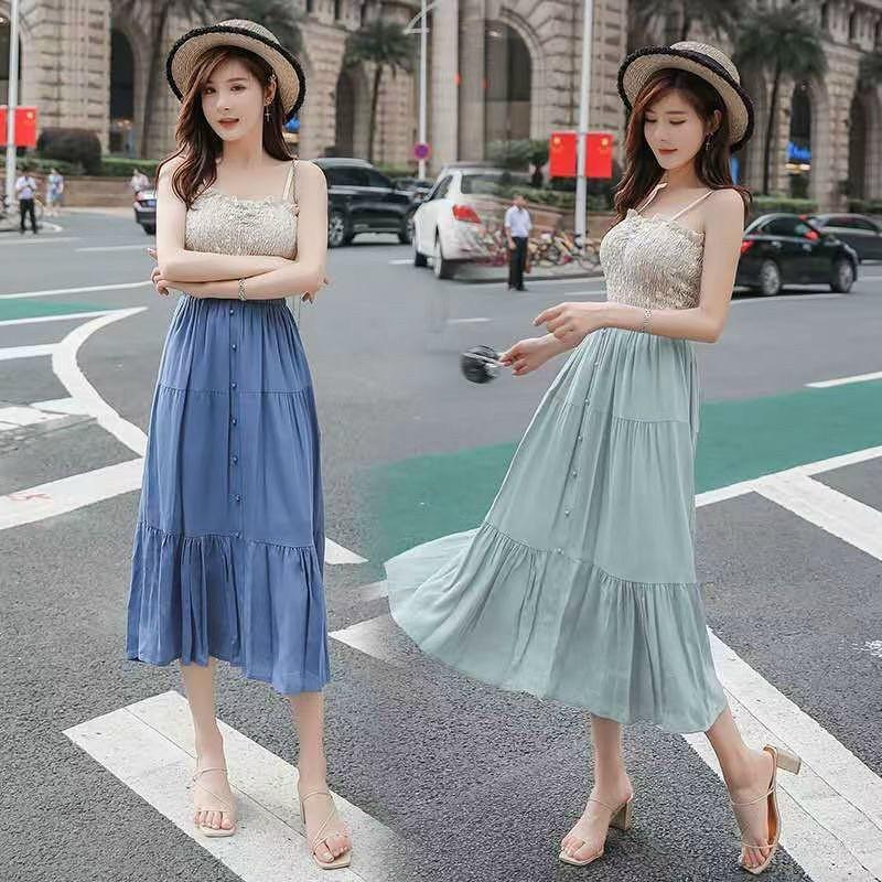Chân Váy Vintage Nữ Váy Voan Nữ Dáng Dài 2 Lớp Siêu Xinh 2 màu