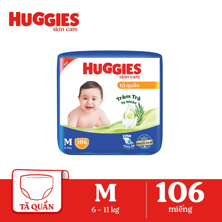 Tã/bỉm quần HUGGIES SKINCARE MEGA JUMBO size M 106 miếng