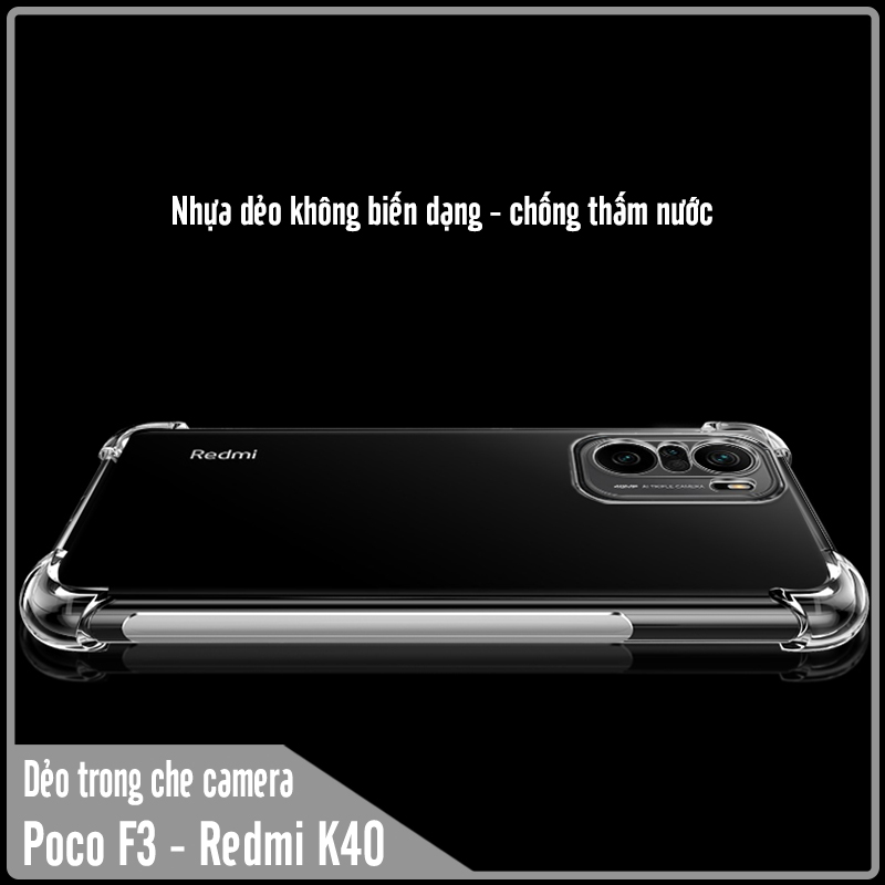 Ốp lưng 4 góc chống sốc cho Xiaomi Poco F3 - Redmi K40 Trong Suốt Che Camera