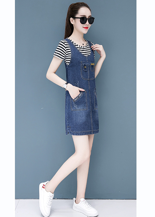 Đầm Yếm Jean Nữ Wash Cào Thêu Logo Thời Trang