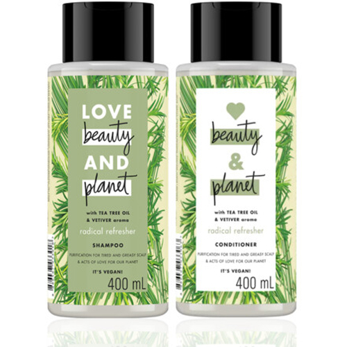 Combo Dầu Gội &amp; Dầu Xả Love Beauty &amp; Planet Sạch Sâu Radical Refresher 100% Tinh Dầu Tràm Trà Úc Hương Cỏ Vetiver 400ML