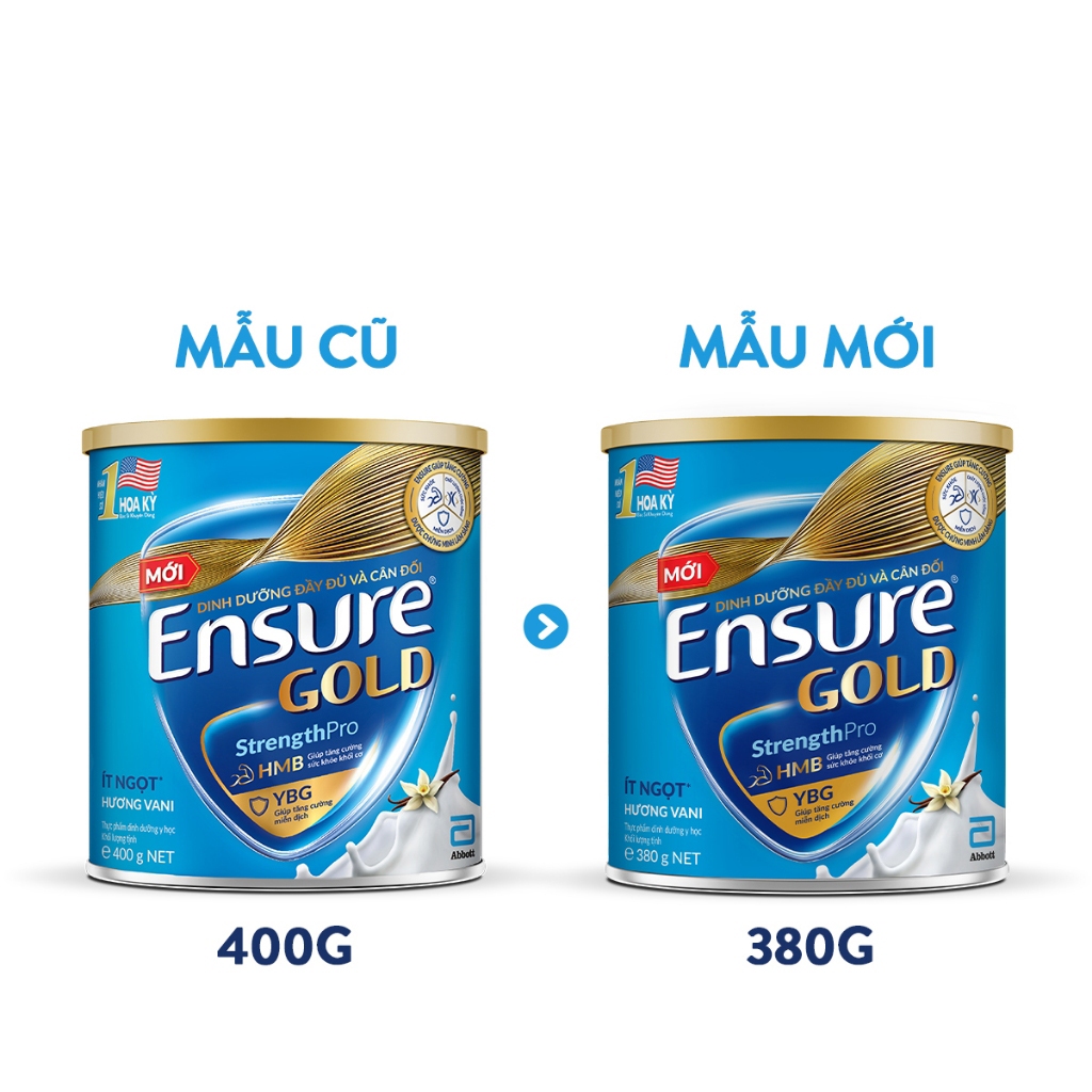 Sữa Bột Ensure Gold Abbott Hương Vani Ít Ngọt (HMB) 400g/380g