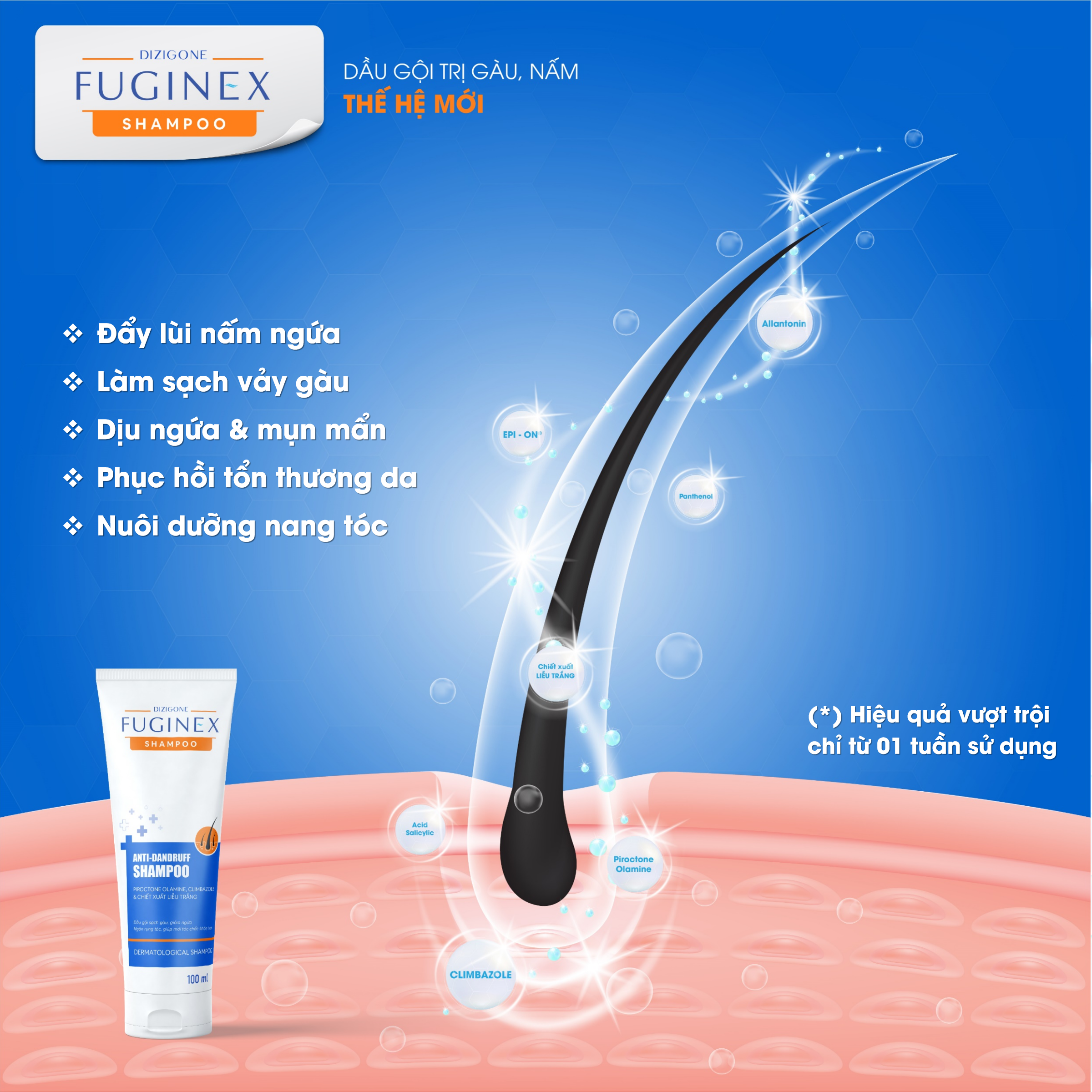 Dầu gội Dizigone Fuginex Anti-Dandruff Shampoo 100ml - Chuyên biệt cho gàu, nấm ngứa da đầu