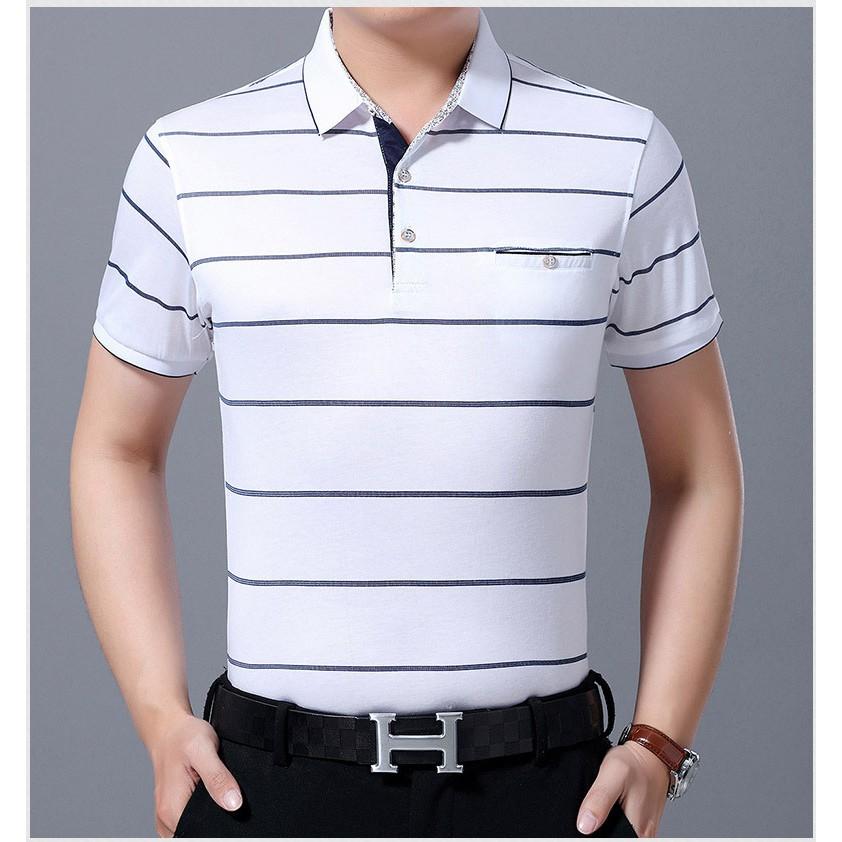 Áo Thun Nam Có Cổ Phối Sọc Ngang