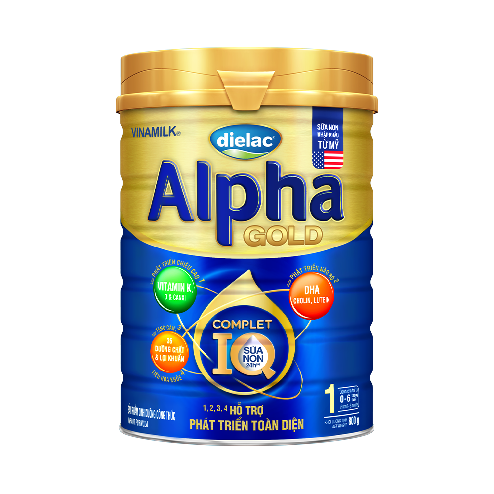 HỘP SỮA BỘT VINAMILK DIELAC ALPHA GOLD IQ 1 900G (CHO TRẺ TỪ 0 - 6 THÁNG TUỔI)