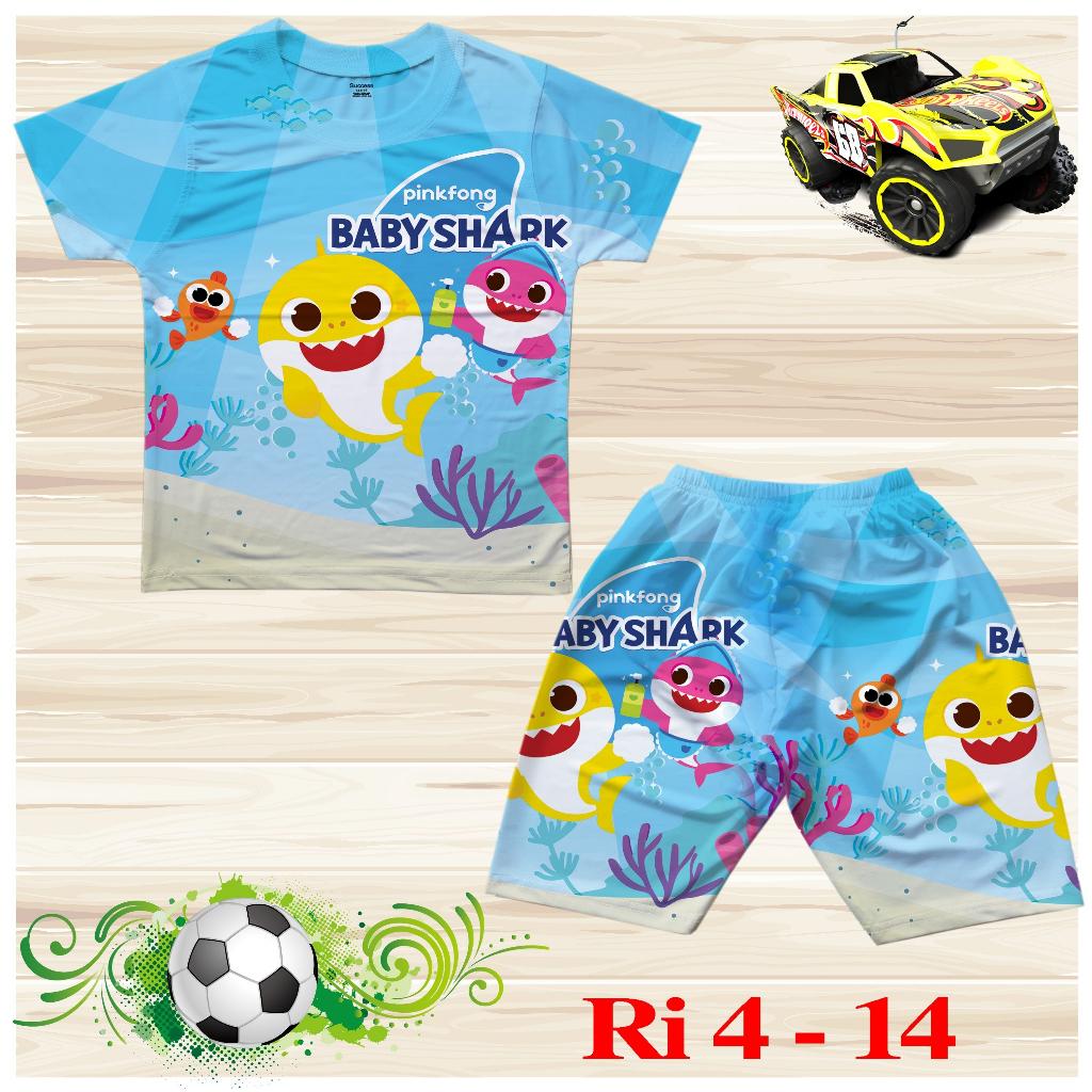 Đồ bộ bé trai, bộ ba lỗ cho bé trai hình Cá baby shark bigsize 10-36KG chất thun lạnh Thái mát