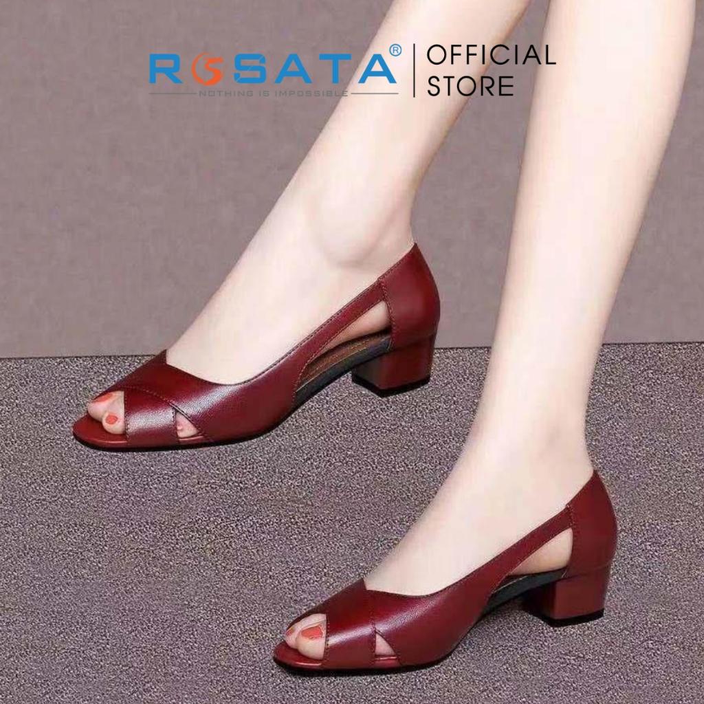 Giày sandal nữ ROSATA RO410 xỏ ngón mũi tròn quai hậu gót vuông cao 3cm xuất xứ Việt Nam - Đen