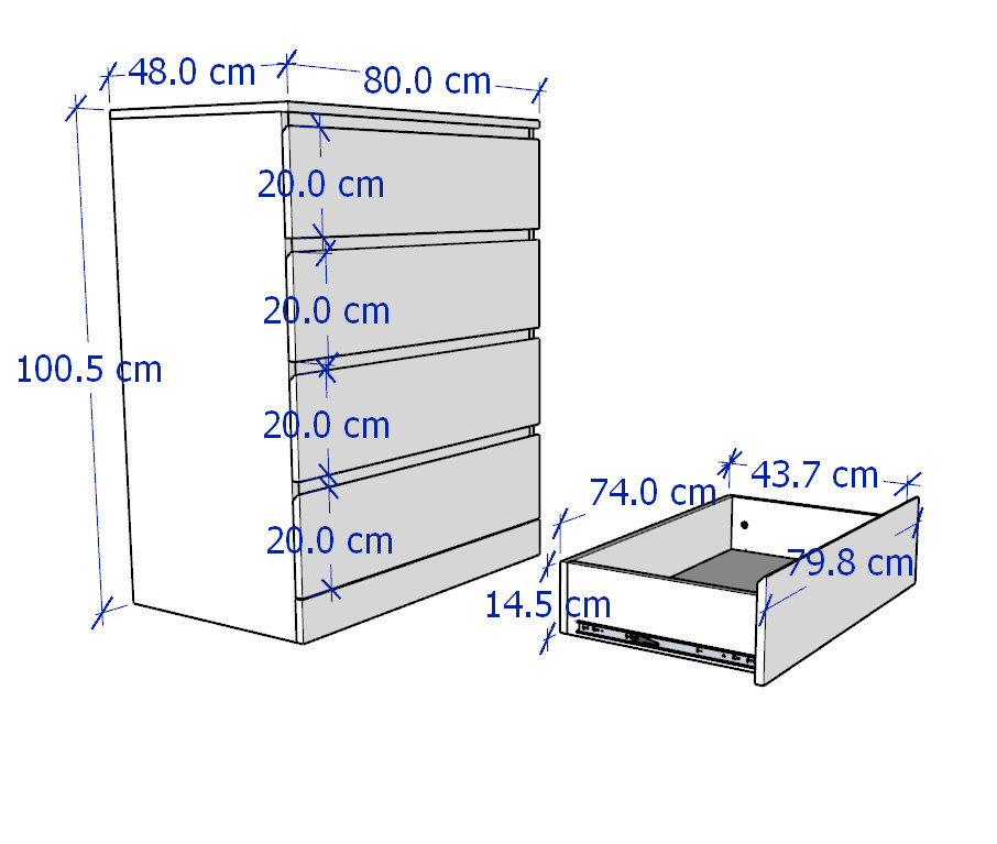 MOLTENI, Tủ đựng đồ 4 ngăn kéo DRA_008, 80x48x100cm