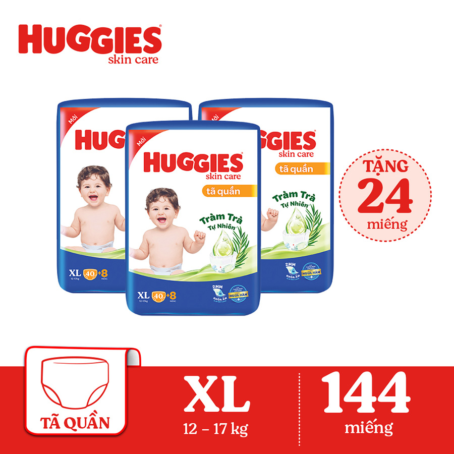 Combo 3 Tã/bỉm quần HUGGIES SKINCARE gói BIG JUMBO size XL 40+8 miếng