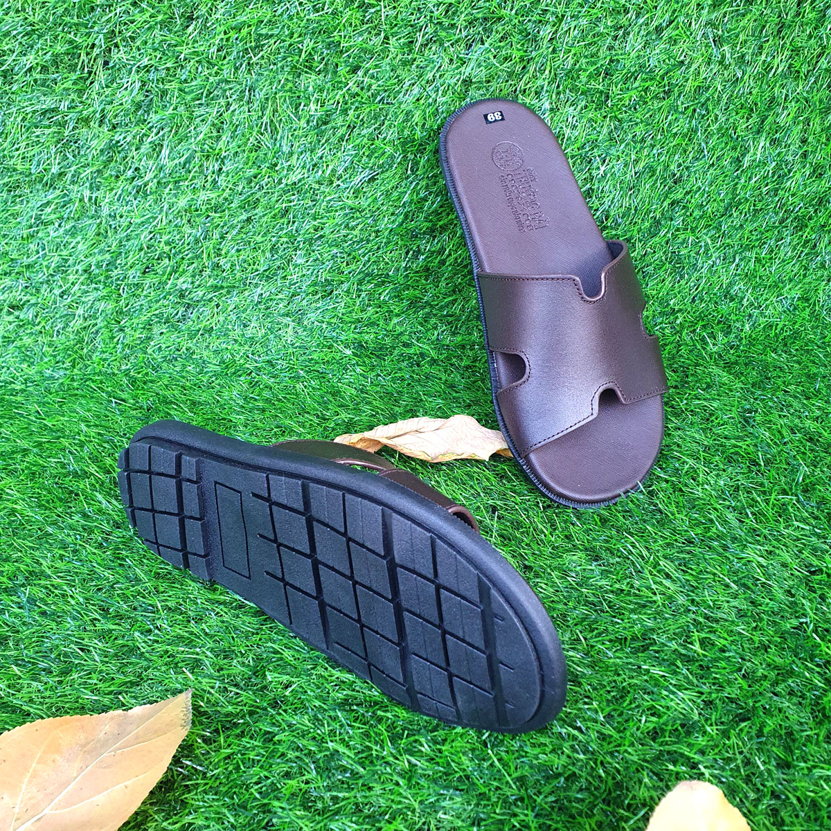 Dép nam da bò quai ngang 1 bản thời trang Trường Hải 2 màu đen,nâu DN140