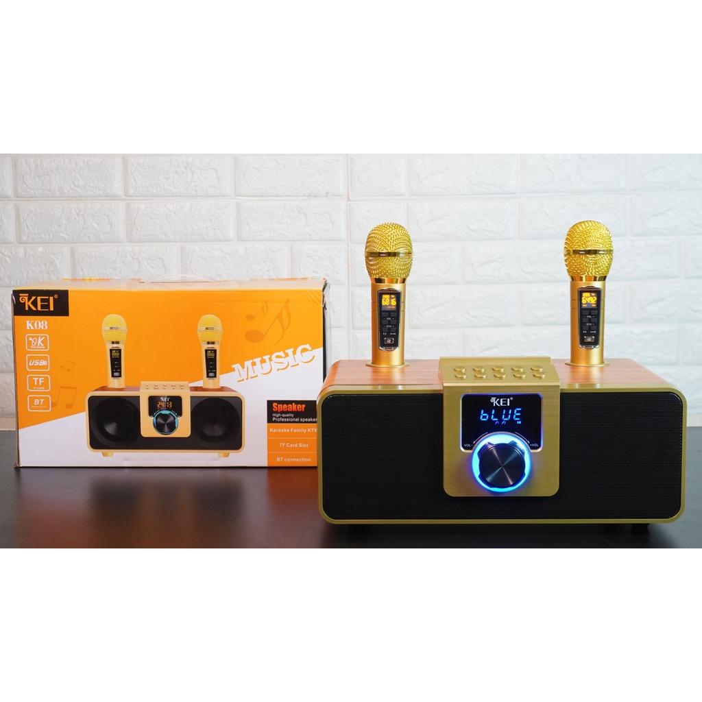 Loa karaoke bluetooth KEI K08 Tặng kèm 2 micro không dây có màn hình LCD-Sạc pin cho mic ngay trên loa-Chỉnh bass treble