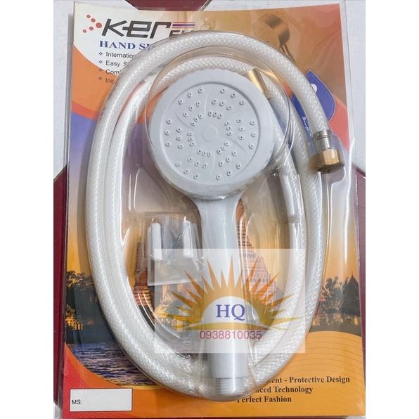 Bộ vòi sen tắm nhựa trắng dây sen dài 1,5m tán đồng thau