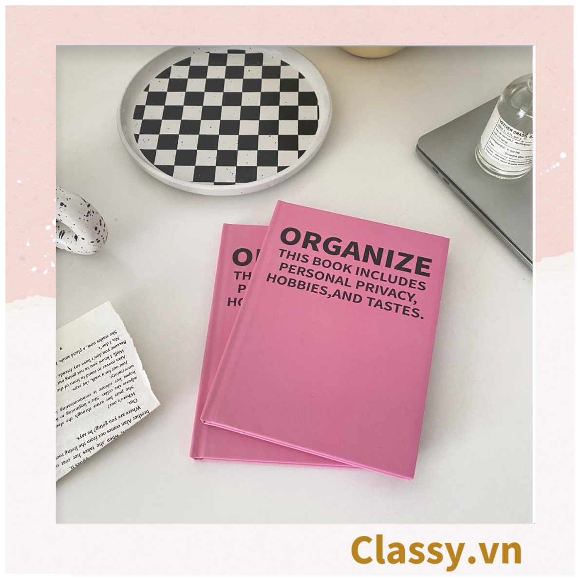 Sổ dán gáy bìa cứng - Classy Notebook ghi chép A5 100 trang bìa tối giản- Giấy kẻ ngang chống lóa mắt in chữ PK1747