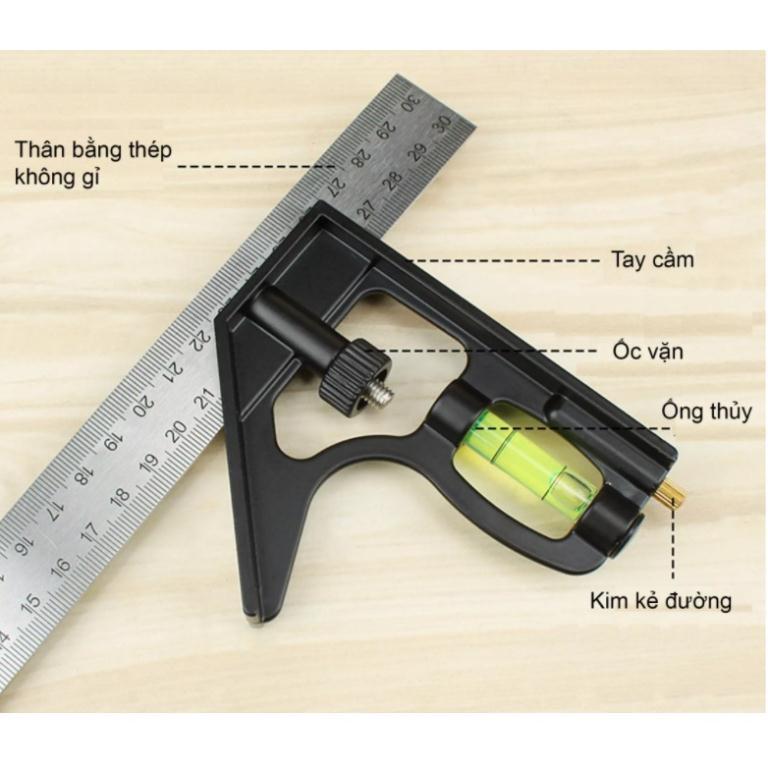 Thước ke góc vuông góc 45 độ đa năng 30cm dùng đo độ sâu, canh thẳng, canh góc
