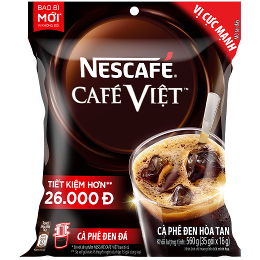 Combo 2 bịch cà phê hòa tan Nescafé café Việt cà phê đen đá (Túi 35 gói x 16g) - [Tặng bộ 3 ly thủy tinh]