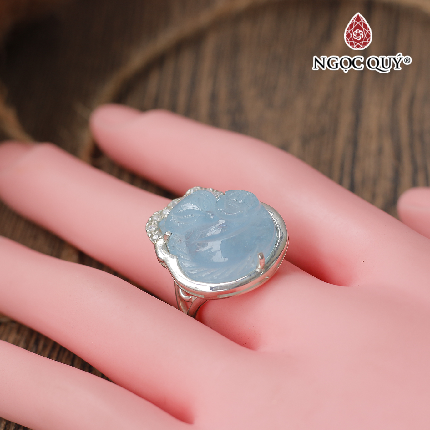 Nhẫn bạc hồ ly đá Aquamarine hải lam ngọc mệnh thủy, mộc - Ngọc Quý Gemstones