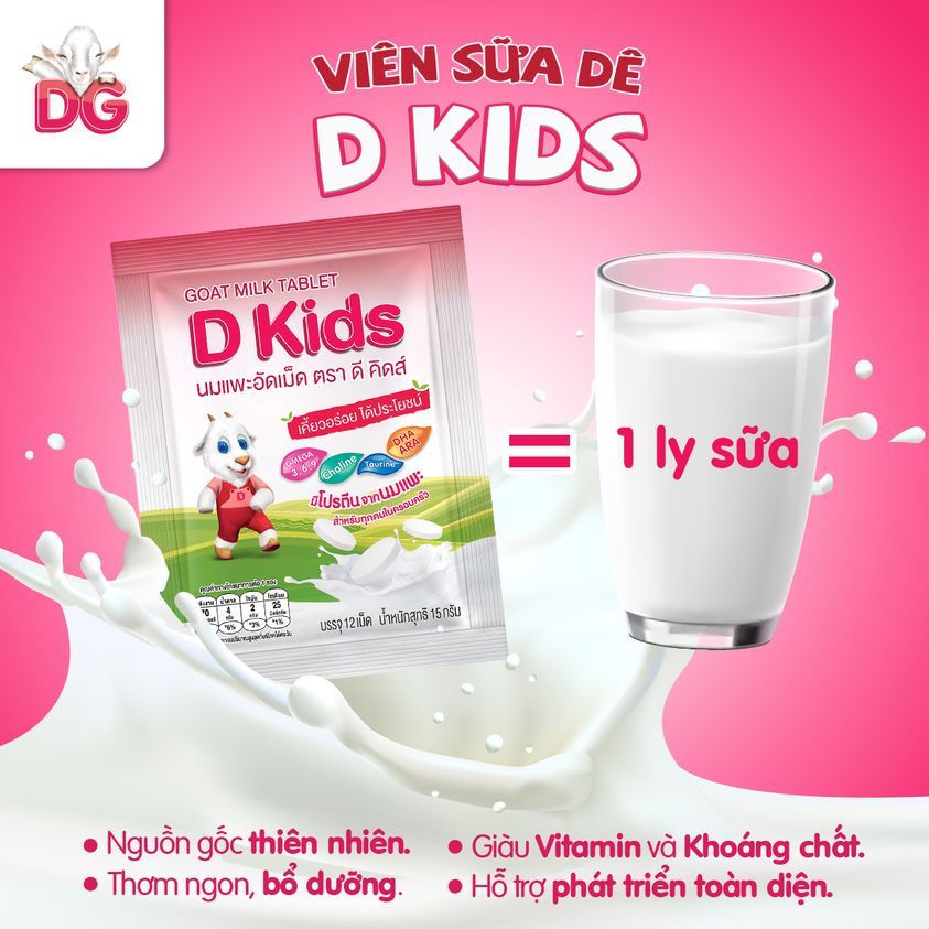 Viên Sữa Dê D-Kids cho bé hộp 12 gói