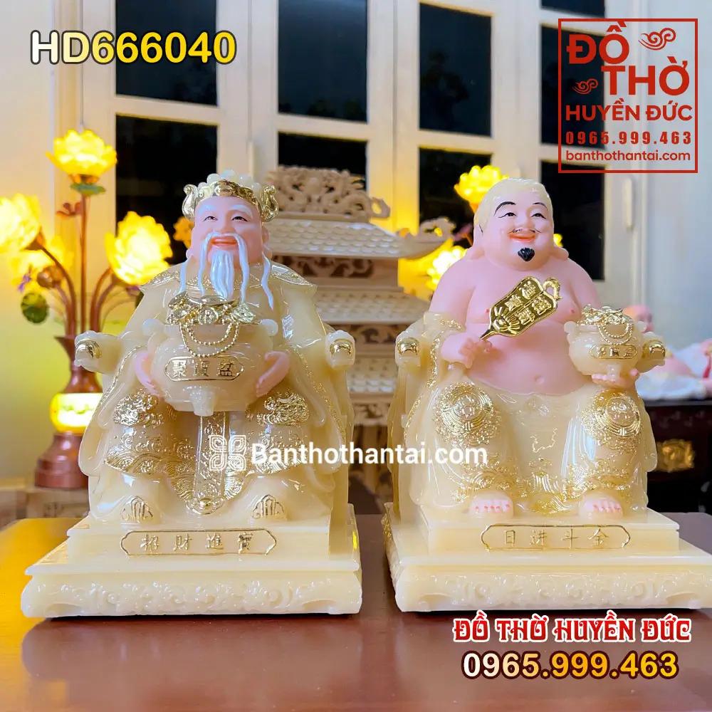 Tượng Thần Tài Thổ Địa Ngồi Ngai Đế Vuông Vàng Thạch Anh Mã HD666040
