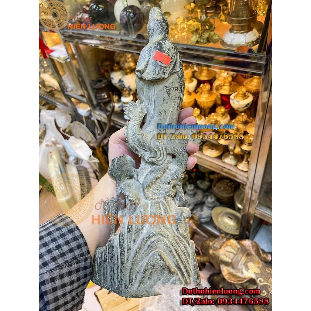 Tượng Phật Bà Quan Âm Cưỡi Rồng Bằng Đồng Màu Xanh Giả Cổ Cao 40cm Đẹp Tinh Xảo