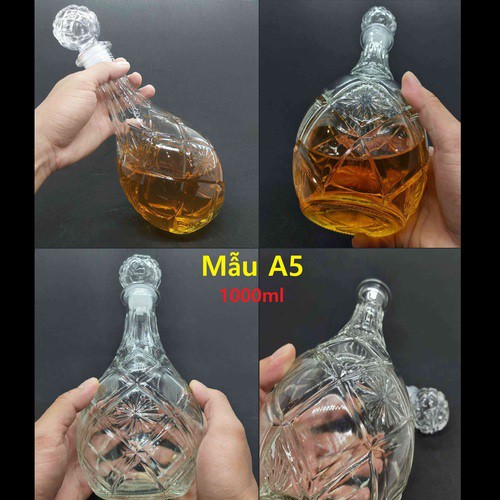 Chai Thủy Tinh Dáng Giọt Nước 1000ml Đựng Tửu Cao Cấp.