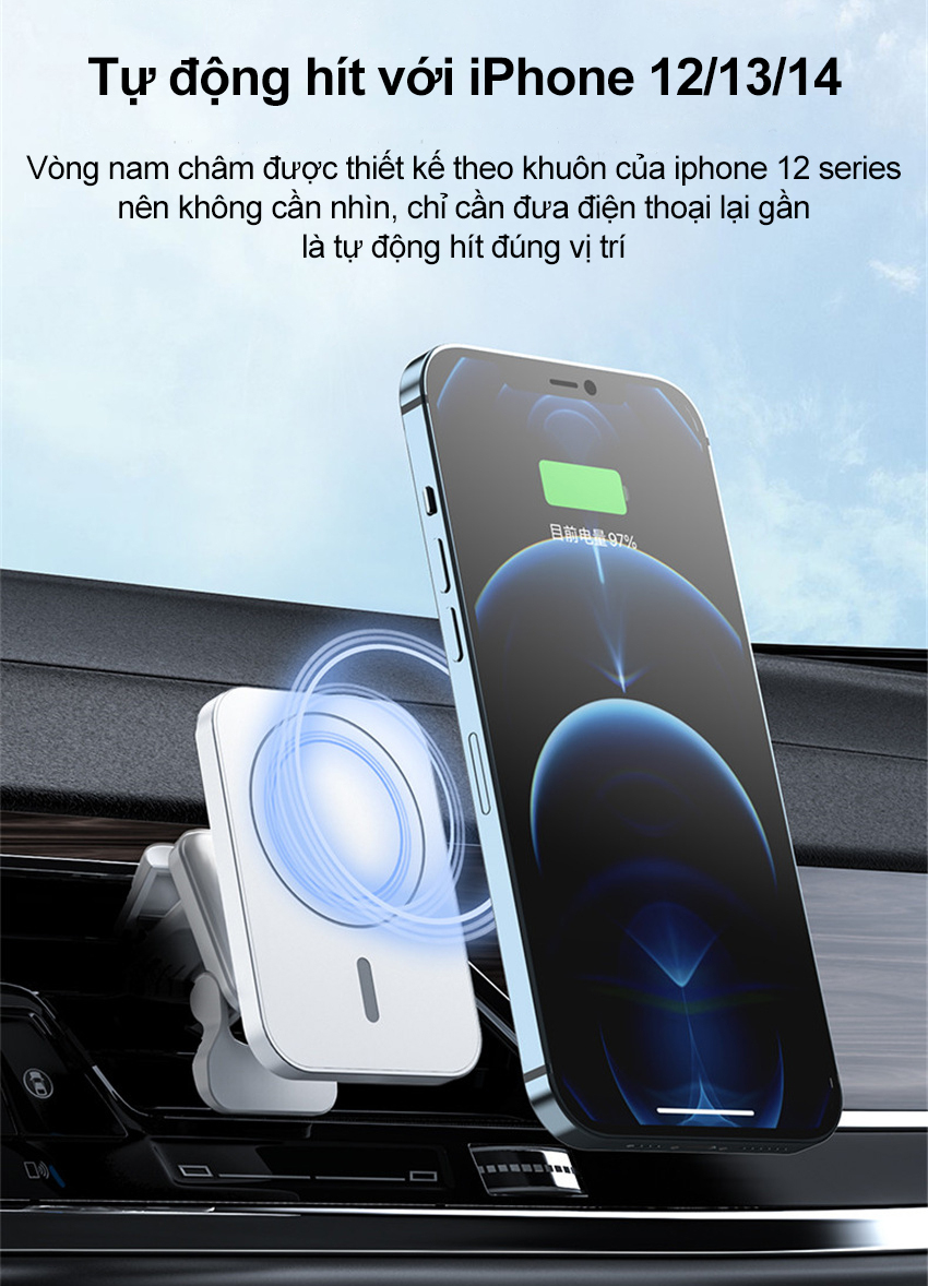 Sạc Nhanh Không Dây 30W Cho Ô Tô Kiêm Giá Đỡ Điện Thoại