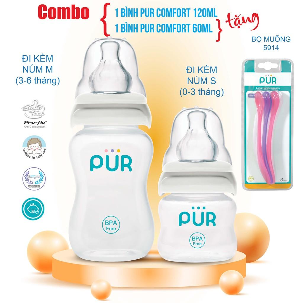 Combo 2 bình Pur Comfort Feeder 60ml, 120ml, tặng bộ muỗng